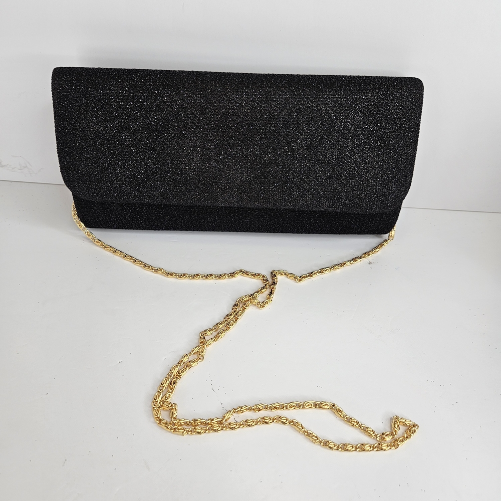 La Diva Black Glitter Evening Bag Formal Sequin Clutch Shimmery Elegant Purse - Picture 9 of 16